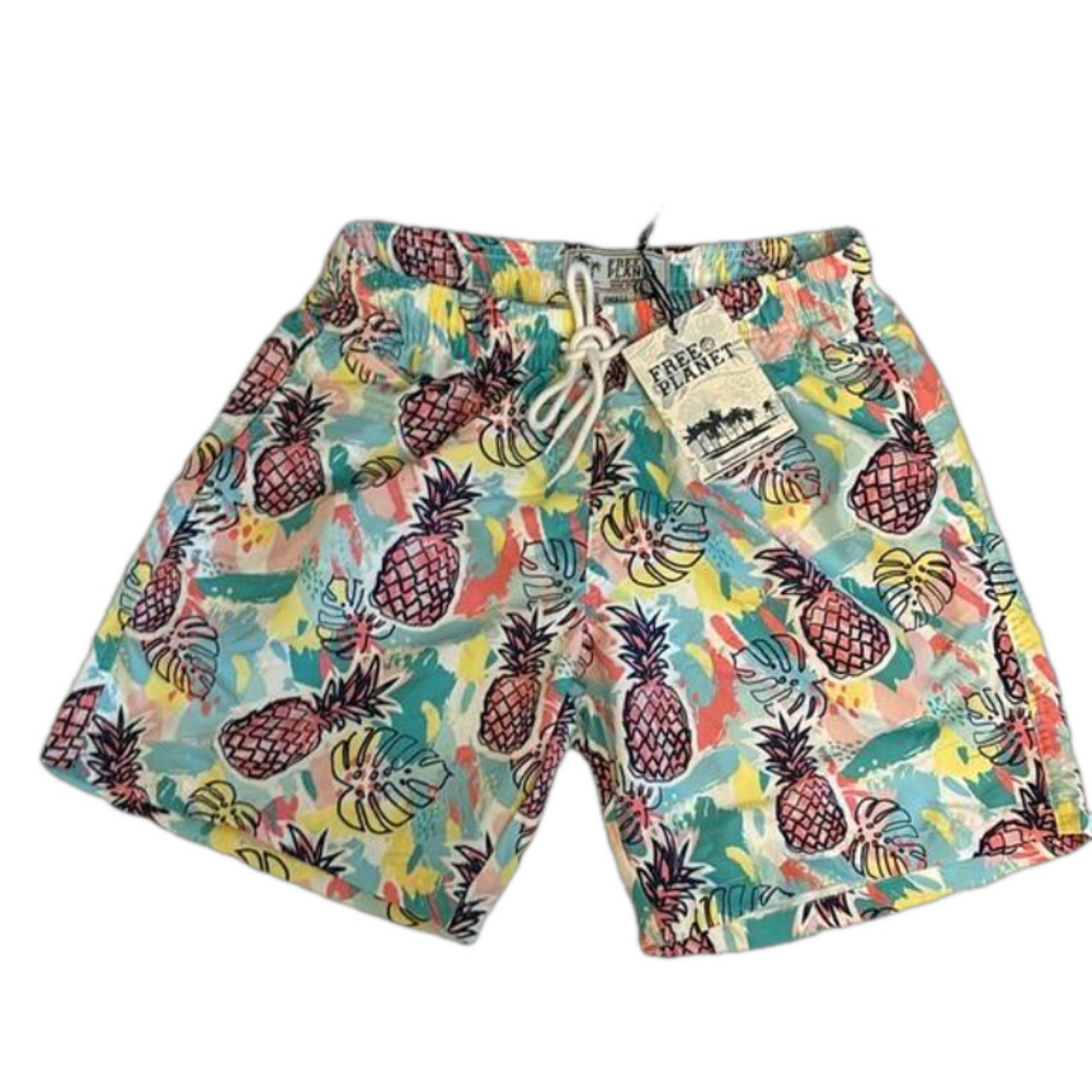 Free Planet Pineapple Swim Shorts Men Size Small